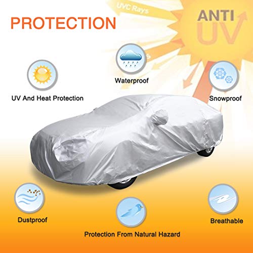 uxcell 3XL Silver Tone 190T Car Cover Outdoor Weather Waterproof Scratch Rain Snow Heat Resistant W Mirror Pocket 490 x 180 x 160cm - size: 3XL