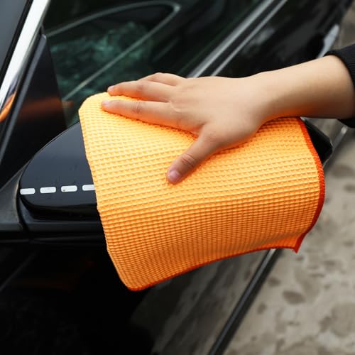 2PCS Car Wash Towel Glass Cleaning Water Drying Microfiber Window Clean Wipe Auto Detailing Waffle Weave (2Pcs-Yellow) - color: 2pcs-yellow