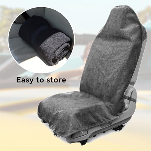 Waterproof Towel Car Seat Cover, Sweatproof Non Slip Towel Carseat Cover, Machine Washable Vehicle Bucket Frontseat Protector Accessories, Universal for SUV, Sedan, Truck (Gray) - color: Gray