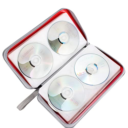 CD Case, Siveit DVD Case Holder 96 Capacity Hard Plastic CD DVD Disc Cases Storage Binder Wallet for Car Home Office Travel (Red) - color: Red
