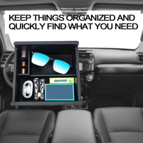 JKCOVER Center Console Organizer Tray Compatible with Toyota 4Runner 2010-2021 2022 2023 2024 and Kia Telluride 2020-2024 2025 Accessories,Insert Armrest Box Secondary Storage ABS Black Materials - color: black trim