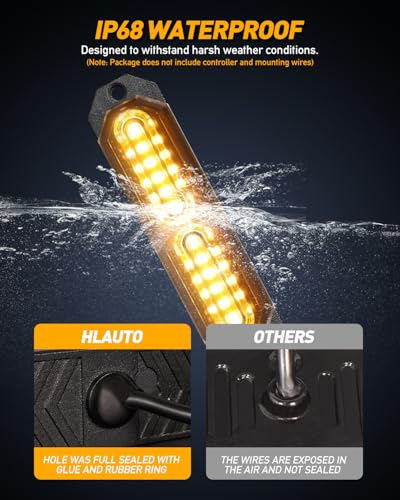 HLauto 1200T Emergency Strobe Grille Lights: 8pcs 12 LED Sync Feature Safety Warning Flashing Lights, Ultra Slim Surface Mount Hazard Caution Lights for Trucks, Vehicles, Car, ATV, UTV (Amber) - color: Amber