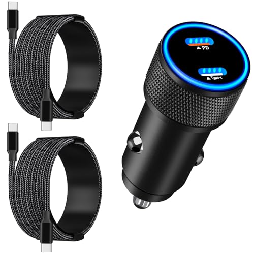 [Apple MFi Certified] iPhone 17 Car Charger, Linocell 90W USB C Car Charger Dual PD Power Cigarette Lighter Adapter with 2Pack Type C Braided Cable for iPhone 17/17 Pro Max/16/15/Galaxy S26/S25/Pixel - color: Titanium Black