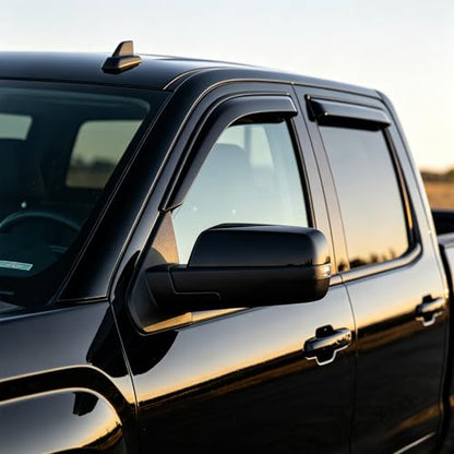 Window Visors Rain Guards for 2014-2018 Chevrolet(Chevy) Silverado & GMC Sierra 1500/2500HD/3500HD Extended Cab, Tape On Outside Mount Wind Deflectors Vent Shades Dark Smoke, 4PCS Set - size: For Silverado/Sierra Extended Cab 2014-2018