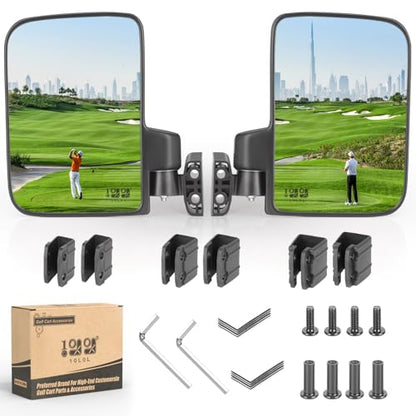 10L0L Golf Cart Mirror No Drilling Side Mirrors Universal for Yamaha, Club Car, EZGO, Folding Side Rear View Mirrors Adjustable 180 Degree HD Glass - style: Only Side Mirrors