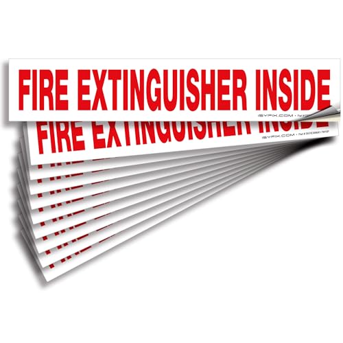 iSYFIX Fire Extinguisher Inside Signs Stickers for Vehicles – 10 Pack 9x1.7 Inch – Self-Adhesive Vinyl Decals, Laminated for UV, Weather, Scratch, Fade Resistance, for Cars, Trailers, Rv's and Trucks - color: White, size: 9x1.7 (10 Pack)
