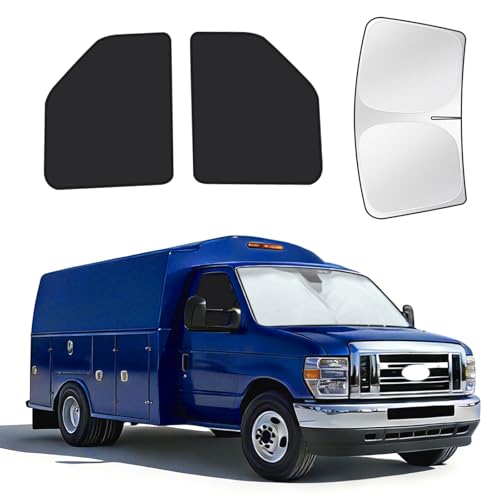 for Ford E-Series 1992-2026 Windshield & Side Window Sun Shade, Window Covers Accessories for E-150 E-250 E-350 E-450 Van Motorhome, UV Blocker ＆ Heat Protector, 3Pcs Window Shades for Privacy Napping - size: For Ford E-series 1992-2026