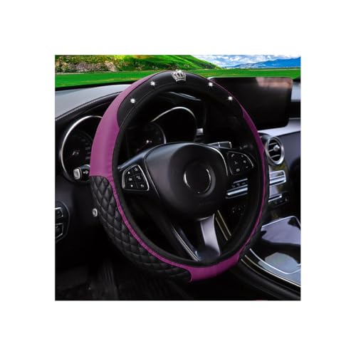 Bling Car Steering Wheel Cover, Diamond Leather Crystal Rhinestones Vehicles Steering Wheel Protector, Sparkling Anti-Slip Automotive Interior Decoration Accessories, Universal Fit (Purple) - color: Purple