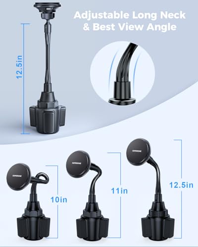 SUPERONE 2026 Upgraded for MagSafe Cup Holder Charger, MagSafe Car Mount Charger 15W Fast Charging with Adjustable Gooseneck for iPhone 17 16 15 14 13 12 Pro Max Plus Mini MagSafe Case