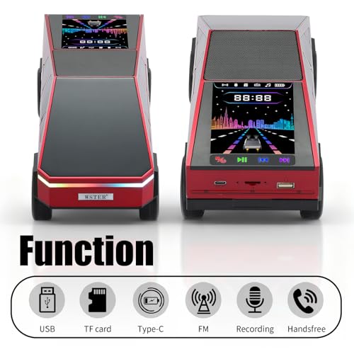 Futuristic Truck Bluetooth Replica Speaker with LED Display Screen – Portable Future-Style Audio with TWS Link, FM Radio, LED Lighting and Built-in Mic, For Every Technology and Truck Lover (Red) - color: Red
