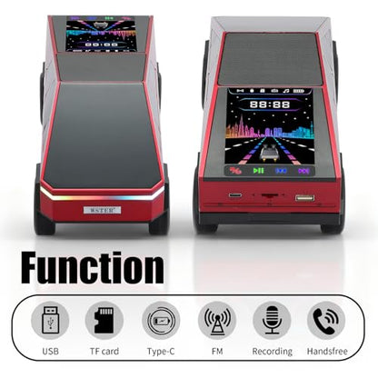 Futuristic Truck Bluetooth Replica Speaker with LED Display Screen – Portable Future-Style Audio with TWS Link, FM Radio, LED Lighting and Built-in Mic, For Every Technology and Truck Lover (Red) - color: Red
