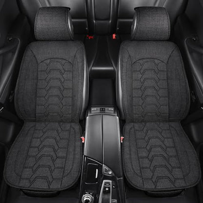 Linen Car Seat Covers Breathable Cloth Fabric Front Seat Protectors Automotive seat Covers Universal Fit for Most Cars Vans SUVs and Trucks（Black，2PCS） - color: BLACK