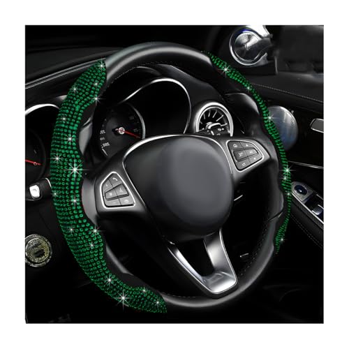 2 PCS Steering Wheel Cover, Segmented Car Wheel Covers with Crystal Rhinestones, Non-Slip Protector Bling Sparkly Decoration for Most Steering Wheels, Car Accessories (Green) - color: Green