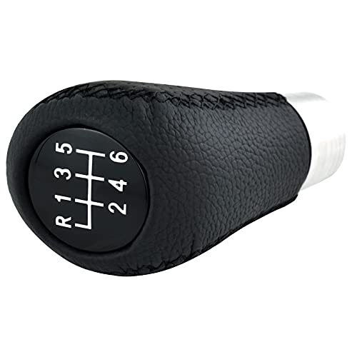 Lunsom 6 Speed Shift Knob Manual Stick Shifter Handle Leather Gear Lever Head Car Accessories Fit Most Vehicle (Black Suture) - color: Black