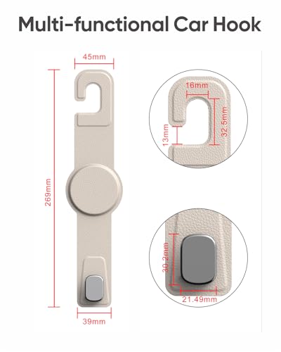 Car Headrest Hook with Swivel Magnet Phone Holder for Magsafe, 2-in-1 Double Hooks Hanger for Purse Bag, 360° Rotating Hands-Free Car Accessories for Handbag Coat Umbrella(1 Pack Milkshake White)