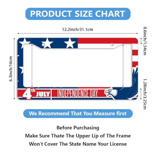 American Flag License Plate Frame Eagle Patriotic USA 4th of July Personalise Stainless Steel Funny Design Compatible with Standard License Plate Holder for USA and Canada 6.3 x 12.2 in - color: American Flag, size: 6.3 X 12.2 In-1PC