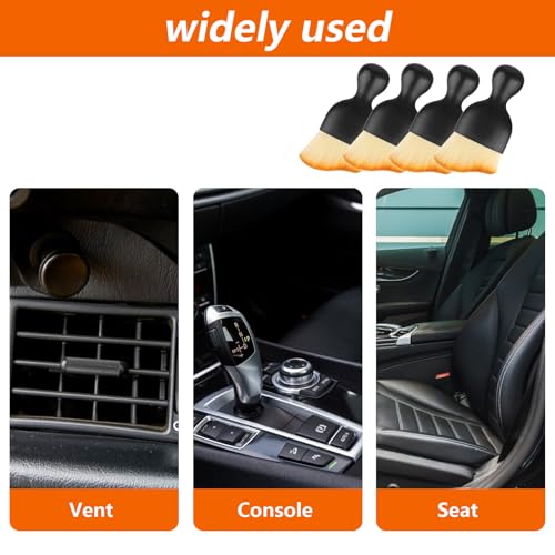 Car Interior Cleaning Brush, 4 Car Brush Interior Dust Brush, Car Interior Detailing Brush, Soft Bristle Automotive Interior Dusting Brush Tools for Crevice Dashboard Leather Air Conditioner Vent