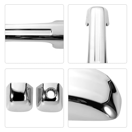 Chrome Mirror Cover +4PCS Door Handle Covers fits Ram 1500 2019-2024 4-Door Extended/Crew Cab Models Only Caps Top Half Left & Right Without Smart Keyholes, Siver Plated