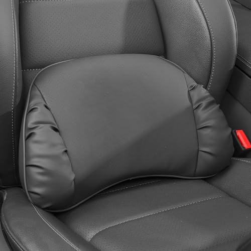 Lumbar Support Pillow for Car Seat, Memory Foam Leather Lumbar Pillow for Lower Back Pain Relief - Back Cushion for Driving - Chair Support for Office Chair, Gaming Chair, Black, 1 Pack - color: Black, size: C