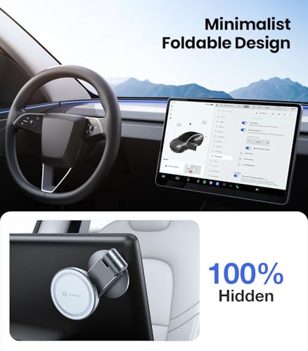 VICSEED Tesla Phone Mount【Strongest Magnet Power】 Foldable Hidden Tesla Phone Holder Fit for All Phones, Tesla Model 3/Y/Cybertruck Accessories, Tesla Model 3 Model Y for MagSafe Car Mount - White - color: Pearl White