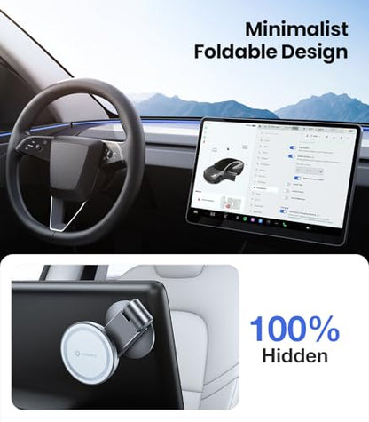 VICSEED Tesla Phone Mount【Strongest Magnet Power】 Foldable Hidden Tesla Phone Holder Fit for All Phones, Tesla Model 3/Y/Cybertruck Accessories, Tesla Model 3 Model Y for MagSafe Car Mount - White - color: Pearl White