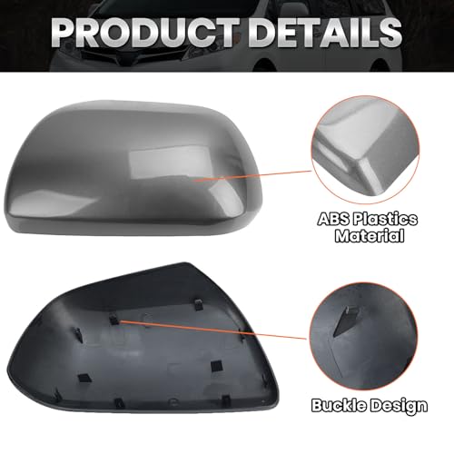 Compatible with 2012-2020 Toyota Sienna Left Side Mirror Cover Cap, Gray Driver Side Clip-on Mirror Cap Replacement Without Turn Signal Light Replaces for 87945-08021-B1 - color: Left Gray