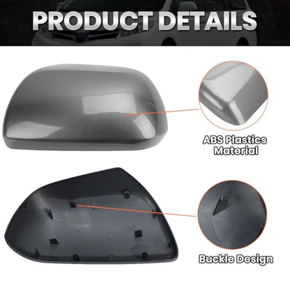 Compatible with 2012-2020 Toyota Sienna Left Side Mirror Cover Cap, Gray Driver Side Clip-on Mirror Cap Replacement Without Turn Signal Light Replaces for 87945-08021-B1 - color: Left Gray