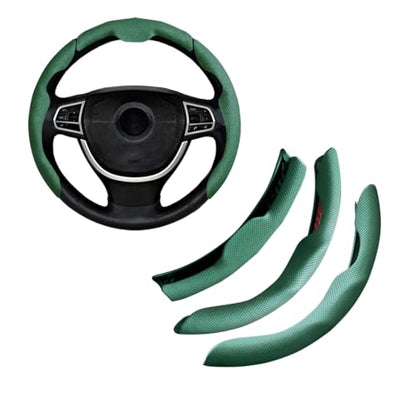 Car Steering Wheel Cover, Nappa Leather 15 Inch Snap-On 3PCS Set Vehicle Steer Wheel Wrap Protector, Non-Slip Automotive Interior Protection Accessories, Universal Fit (Green) - color: Green
