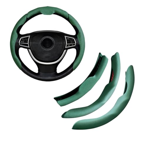 Car Steering Wheel Cover, Nappa Leather 15 Inch Snap-On 3PCS Set Vehicle Steer Wheel Wrap Protector, Non-Slip Automotive Interior Protection Accessories, Universal Fit (Green) - color: Green