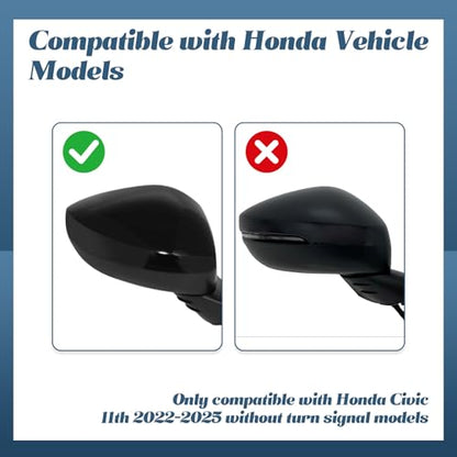 76205-T20-A01 Lower Rearview Mirror Cover Compatible with Honda Civic 11th 2022 2023 2024 2025 without Turn Signal Models Right Passenger Side Mirror Bottom Cover Cap Black Replacement Part