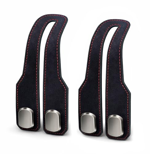 Car Headrest Hook 2 Pack, Premium Leather Car Purse Hooks, Heavy Duty Seat Back Organizer for Handbags, Groceries & Bags, No Scratch, Easy Install Car Accessories(2, Black) - color: Black