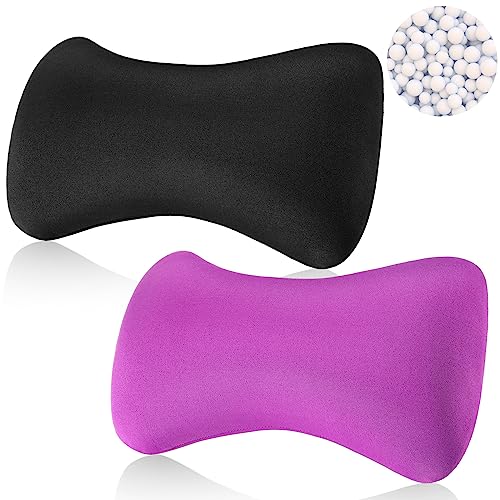 Thyle 2 Pack Bead Neck Pillow Small Bone Shape Neck Support Cushion for Bed Sofa Travel Soft Pillow for Home Sleeping Headrest and Lumbar Support(Black, Violet) - color: Black, Violet