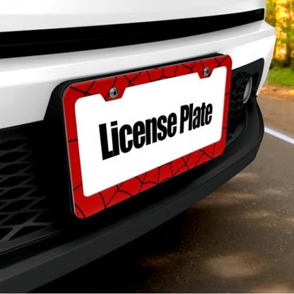 2pcs License Plate Frame Red Spider Web Pattern Aluminum Alloy License Plate Covers Comes with Screw caps Cover Set - color: Red Spider Web