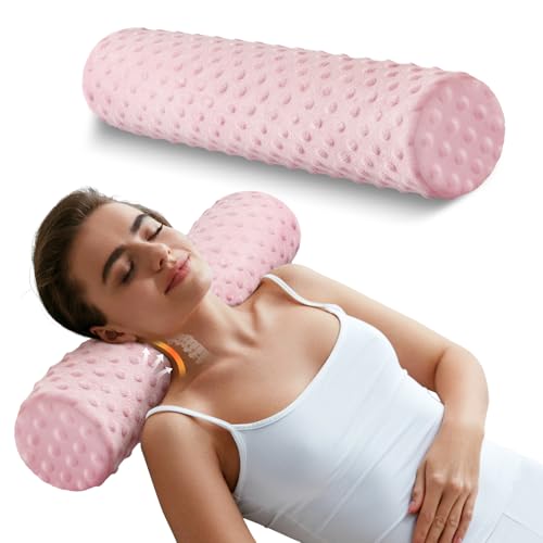 Memory Foam 5" Round Pillow, Cervical Neck Pillow for Pain Relief, Cylinder Pillows 18"x 5", Removable Cover, Neck Roll Pillow for Sleeping, Pink Velvet Dots - color: Velvet Dots Pink, size: 5"H