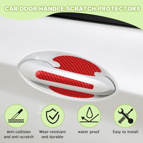 8PCS Car Door Handle Scratch Protector, Paint Guard Cover, Carbon Fiber Bowl Sticker, Protective Film for Most Handles (Red) - color: Red