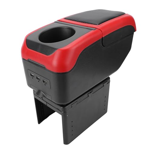 Acouto Car Armrest Box with 6 USB Charging Ports - Double Layer Console for SUV, Truck, and Car (Red) - color: Red