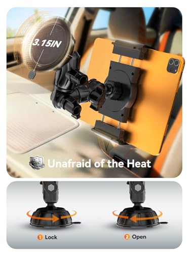 OHLPRO Heavy Duty Tablet Holder for Car Truck Dashboard Windshield, 360° Rotatable iPad Car Mount with Long Arm & Strong Suction Cup, Tablet Stand for iPad Pro 12.9 Air Mini Galaxy Tab 4.7-13” - size: for 4.7-13'' Device