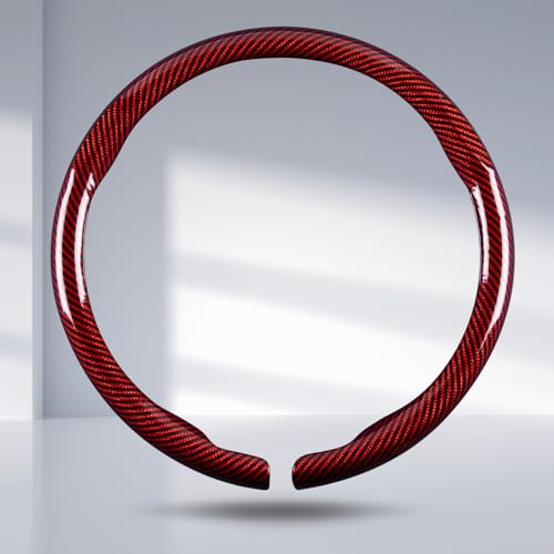 Car Steering Wheel Cover Carbon Fiber Snap On Steering Wheel Accessories Wrap 14.5-15 inch Universal Grip Anti-Skid Protector, Glossy Red - color: Glossy Red