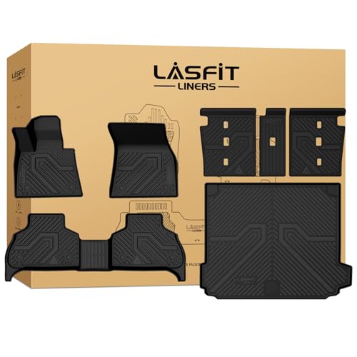 LASFIT Floor Mats&Cargo Mat&Backrest Mats for BMW X5 2019-2025 2026 PHEV(xDrive 50e), Not for Gas, All Weather TPE Custom Fit 1st&2nd Row Full Set Car Mats & Trunk Liner(Only Fit 5 Seats), Black - size: 3) X5 2019-2025 2026 | Full Set with Backrest Mats