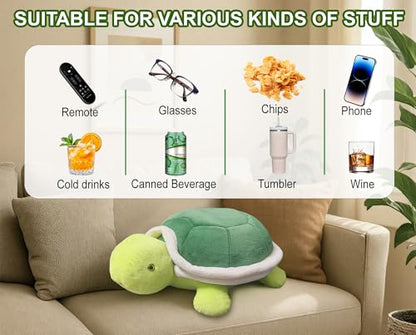 Couch Cup Holder Pillow Tray & Caddy,Headrest and Giant Turtle Stuffed Animal-For Sofa, Bed, Car，Camping, Double Smooth zippers for the shell, soft plush.Spill-Proof Machine Washable tray (23inches）