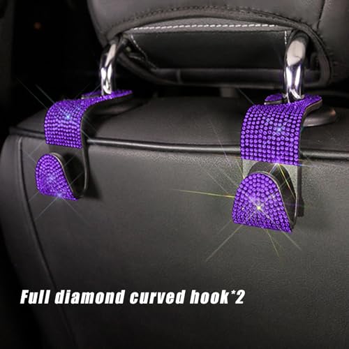 4PCS Bling Car Seat Headrest Hooks, Auto Back Seat Hanging Storage Organizer for Purse Handbag Coat, Rhinestone Vehicle Seat Hanger Holder for Women Girls, Car Accessories (Purple) - size: 4 PCS