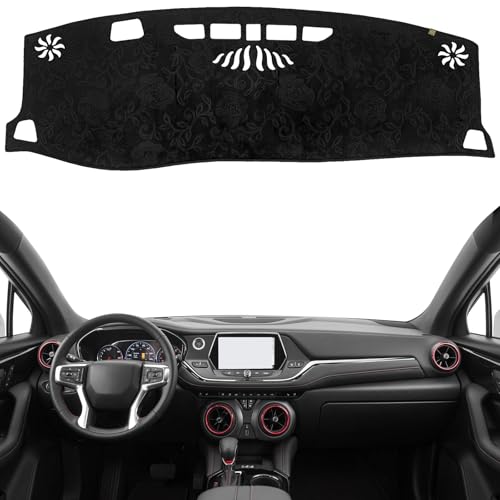 Dashboard Cover Dash Mat Fit for Chevy Blazer 2024-2019 Car Dash Board Mat Anti-Glare Carpet,Non-Slip Pad Sunshield Protector (Flannel) - color: Black Embossed, size: Fit 19-24 Blazer