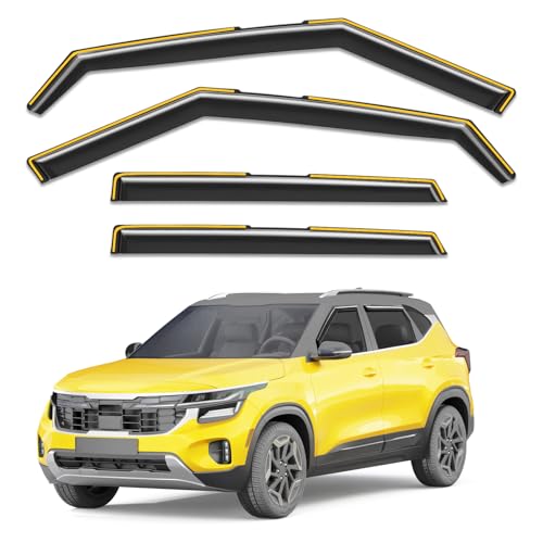in-Channel Window Rain Guards Fit for Kia Seltos 2021-2026 Rain Guards Extra Durable Window Deflectors Visors Vent Visors Vent Shades Car Accessories -4 pcs - size: Fit for 2021-2026 Kia Seltos