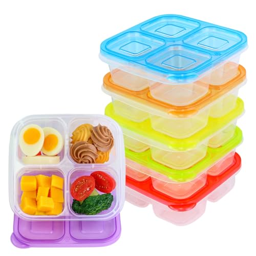 Finorder 6 Pack 4-Compartment Food Containers, Reusable Snack Containers for Kids Adults School Work Picnic, Lunch Bento Box Meal Prep Containers (Classic Color Set) - color: Classic Color- 6pack