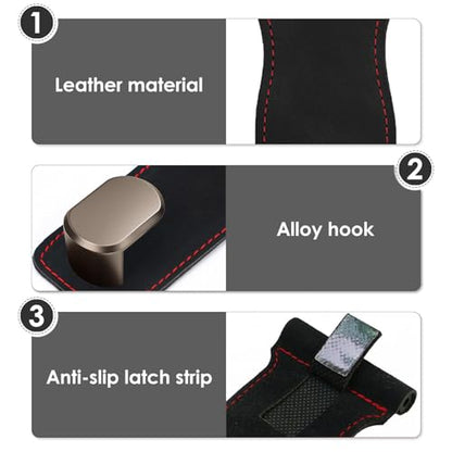 Adorila Car Glove Box Purse Hooks (2 Pack) - Vegan Leather Dashboard Hanger for Handbag & Grocery Bags, No-Adhesive Passenger Seat Organizer (Black)