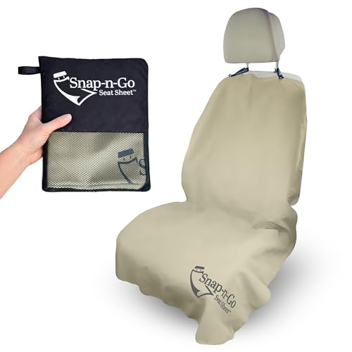 Car Seat Towel Cover After Gym Workout Yoga Pets | Snap-n-Go Seat Sheet™ Universal Fit with Headrest Post Straps, Quick-Dry Washable Sweat Protector for Cars, Trucks, SUVs Interior Protection (Beige) - color: Beige
