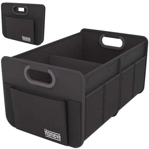 Homeve Trunk Organizer, Car Storage, Reinforced Handles, Collapsible Multi-Compartment, Foldable, Waterproof, Sturdy, 600D Oxford Polyester For Car, SUV, Mini-Van, Black, 2 Compart-Small - color: Black, size: 2 Compart-Small