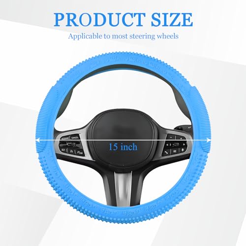 Wuyaoyao Car Steering Wheel Cover, Anti-Slip Silicone Steering Wheel Cover Protector, Non-Slip Massage Grip Auto Wheel Cover Fits 14-15 Inch, Universal Interior Car Accessories (Sky Blue) - color: Sky Blue