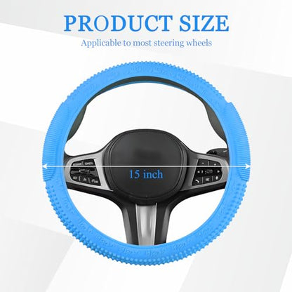 Wuyaoyao Car Steering Wheel Cover, Anti-Slip Silicone Steering Wheel Cover Protector, Non-Slip Massage Grip Auto Wheel Cover Fits 14-15 Inch, Universal Interior Car Accessories (Sky Blue) - color: Sky Blue