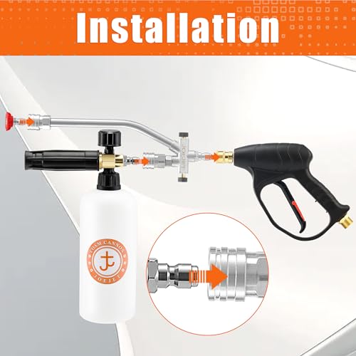 JOEJET Short Pressure Washer Gun with Foam Cannon Dual Connector Accessory, Car Wash Foam Gun with 1/4 Inch Quick Connector, 5 Pressure Washer Nozzle Tips, 1 Liter - size: 1 L